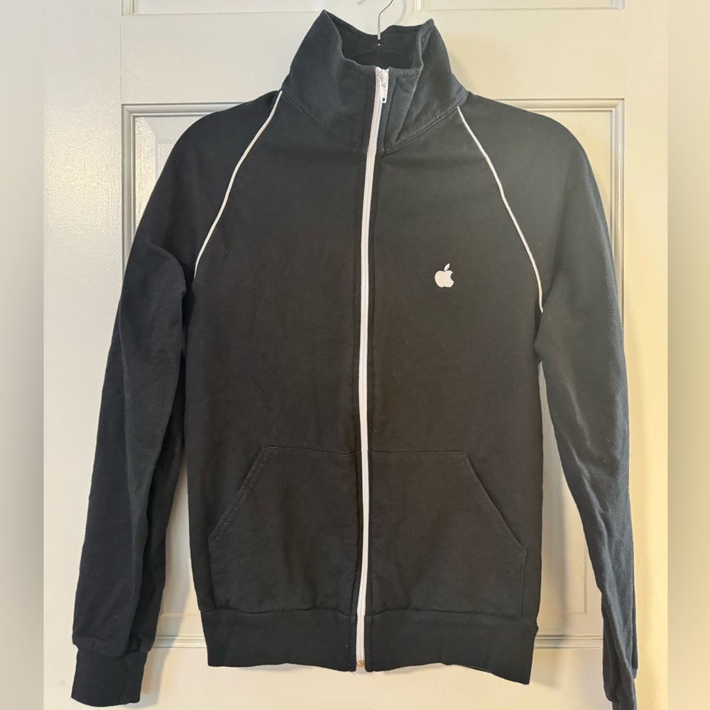 Black Zip-Up Jacket with Apple Logo